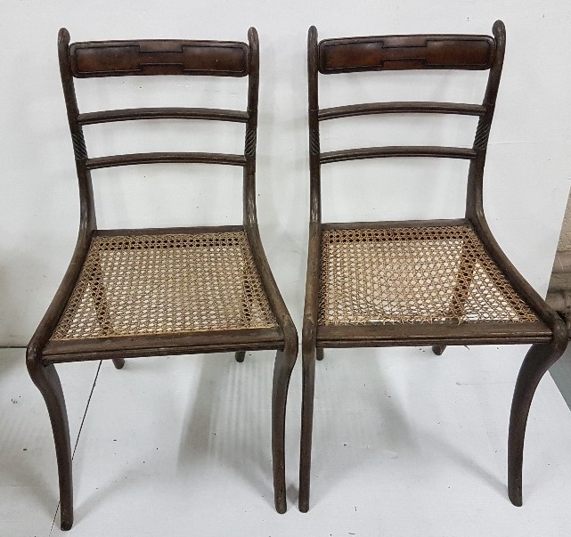 Matching Pair of Mahogany Regency Period Dining Chairs with rail backs and bergere seats (2)