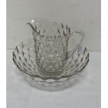 Cut Glass Wash Basin (16”dia) with matching Glass Ewer (no chips),