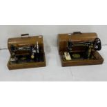 Two Singer hand Sewing Machines (very good condition) with original oak cases (2)