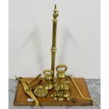 Avery W & T "CLASS V" Brass Balance Weighing Scales on oak platform (no pans), also set of 6