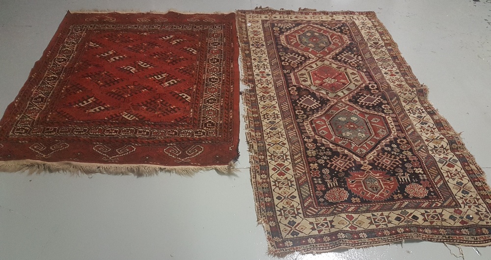 2 x floor Rugs, 1 red ground fringed 1.28 x 1.68 & 1 smaller beige ground with red and navy - Image 2 of 2