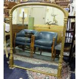 Victorian Gilt Over mantle Wall Mirror, original glass (gold painted), 125cm x 109cm with rope