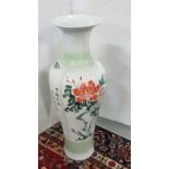 2 x tall Chinese bulbous Vases (modern), one blue/white with dragon scene, one with green bamboo