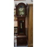 A Modern Mahogany longcase clock with eight-day movement, brass dial and Roman numerals 74" high