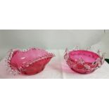 Victorian heart shaped Fingerbowl with ornate scallop edge, 18cm w and a later cranberry glass
