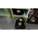 Black slate Mantel Clock, white dial, with column decor, 34cm w x 23cm h (with key), small