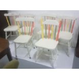 6 x pine Kitchen Chairs, painted cream with various colour accents (6)
