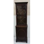 Reproduction narrow Display Cabinet, the single door over a cabinet below, 55cm w x 1.8cm h