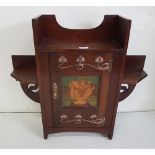 Arts and Crafts mahogany Wall Cabinet with copper mounts, hand painted panel – portrait of “Prince