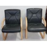Set of 4 contemporary Armchairs, on flexible beech frames, navy blue leatherette fabric (4) (similar