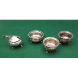 A Pair of Italian Silver Mustard Pots (stamped 800, on 3 paw feet) & two other Italian condiments, 1