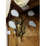 Bronze Ceiling Light in the form of a winged cupid supporting a branch of 5 light fittings with