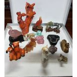 Collection of miniature animal figurines, including duck, frogs, goose, pigeon, snail etc 2cm w to