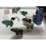 Collection of miniature Elephant Figurines, rose quartz, spotted stone etc, 5cm w x 4cm h approx. (
