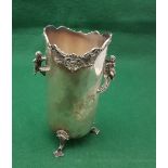 Italian Silver Low-Size decorative Vase, with gadrooned borders and cherub-shaped handles, on 3