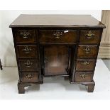 19th C mahogany Pedestal Desk, a large central drawer with 4 shorter drawers either side, Georgian