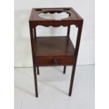 Georgian mahogany Washstand with bowl and pot wells and stretcher drawer, 36cm w x 79cm h