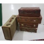 5 Vintage Suitcases, both leather and canvas
