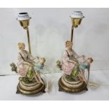 2 sets of Table Lamps, including pair of Italian ceramic, mother with child and pair of Romanesque,