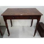 Victorian Mahogany Side Table, with an apron drawer, on 4 turned legs with brass cup castors (