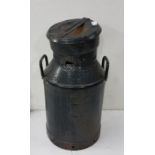 Old Milk Churn with 2 lids, painted black, 39cm w x 60cm h