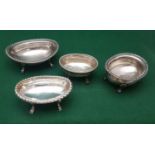 4 similar oval-shaped large Italian silver cruet bowls, gadroon borders, on raised feet (1 with a