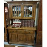 Medium oak Dresser with 2 glazed doors with a single long drawer and cupboard, 122cm x 189cm h x