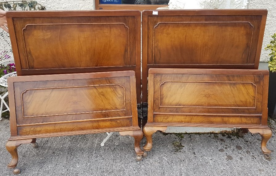 Matching Pair of Edwardian Waring & Gillows single (3ft wide) Beds, with side irons