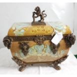 A French Replica of an ornate rectangular period Urn, painted with Art Nouveau style designs,