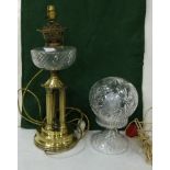 Oil Lamp with cut glass bowl (converted to electric) & a Cut Glass Table Lamp, dome shaped (2)