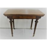 Fine Quality William IV figured mahogany foldover Card Table, scrolled rondels, on 4 turned and