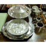 Collection of silver plated & glass serving dishes including a pair of Sheffield plated serving