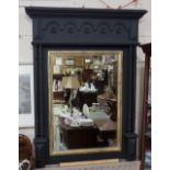 19th C French rectangular plate Wall Mirror contained in a gilt and black painted frame with