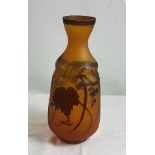 Galle design Bottle neck Vase, brown glaze with leaf patterns, signed (origin unknown) 22cm w x