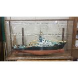 Large scale model of Smit London Salvage tug housed in an oak and Perspex display cabinet, 1.06m w x