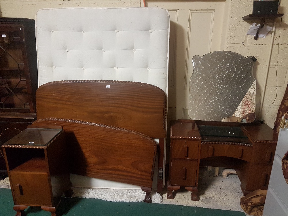 3-piece 1950s mahogany Bedroom Suite, including 4’ 6” bed ends, mattress (as new) and base,