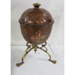 Art Nouveau brass & copper coal container of Arts & Crafts design decorated with a Tudor rose and