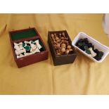 Antique wooden Chess Set (boxed) & 2 other boxed Sets - all Staunton pattern (3)