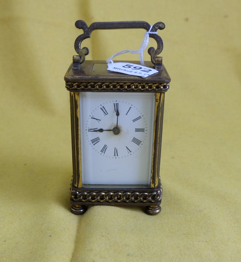 French brass Carriage Clock with key, 15cm h