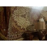 Gold and ivory ground Kashmir Carpet, with a stunning floral medallion design, 3m x 2m