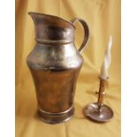 Tall Brass Ewer and a brass Chamber Candlestick (2)