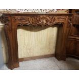 Large good quality carved oak Roccoco style fireplace, internal aperture 45"sq, externally 66" wide