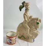 Victorian Staffordshire Ewer in the form of knight on horseback (cork fitted to head), stamped "P"