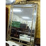 Large Fine Quality Continental Wall Mirror, the floral decorated upper finial over bevelled glass