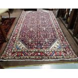 Persian Tabriz Floor Rug, red and blue ground, the multiple pattern centre with similar multiple
