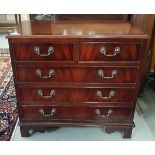 Low reproduction mahogany chest of drawers (2 over 3), bracket feet, 78cm w x 70cm h