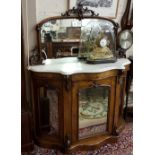 Mid Victorian inlaid walnut mirror back Credenza, with shaped marble top over three mirrored