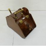 Walnut Coal Scuttle, with brass shovel and turned brass carrying handle, hinged lid