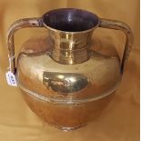 Bulbous shaped antique Indian Brass Pot with 2 handles, 30cm h x 29cm dia