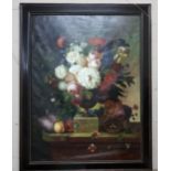 Very Large Oil on Canvas, Still Life of Flowers in the Dutch Style, study of summer flowers, roses